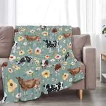 Lehmänkuvioinen flanellihuopa 60x50 tuumaa