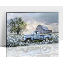 Tablou pe pânză cu camion albastru și design rustic, 30x45 cm