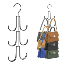 Cabide de metal com 6 ganchos para bolsas, ideal para armários.