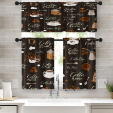 Coffee Kitchen Curtains Set Retro Brown Black 36 Inch Rod