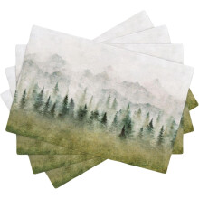 Set de 4 șervețele de masă din in cu model de pădure în acuarelă, 30x45cm