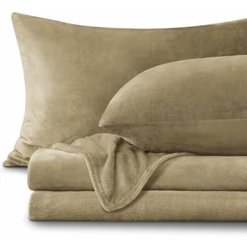 Flanell-Bettwäscheset, Kingsize, Kamel, 4-teilig