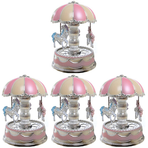Carillon rosa a forma di giostra con cavalli rotanti e luce LED