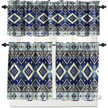 Ensemble de rideaux à cantonnière aztèques – Motif géométrique triangulaire,