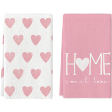 Lot de 2 torchons de cuisine roses à motif cœur, 45,7 x 66 cm