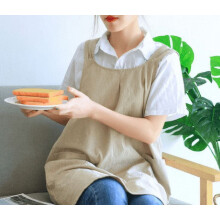 Linen Cross-Back Kitchen Apron for Women with Pockets