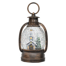 Christmas ornaments and lanterns with glitter Santa snowman
