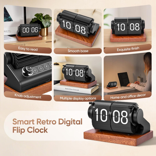 Mini Flip Desk Clock 2400mAh, 4 in 1 Retro 1