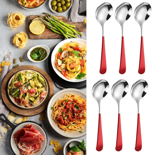 VISALY stainless steel round soup spoon set 6 pcs