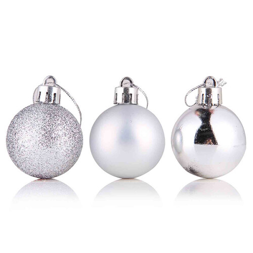 Silver Glitter Christmas Baubles, 24pcs 8cm Shatterproof