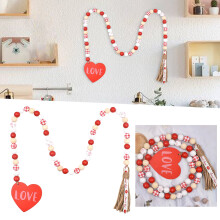Valentine's Day wooden pendant bead string with tassel