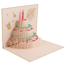 Carte de vœux musicale Gâteau d'anniversaire 3D doré