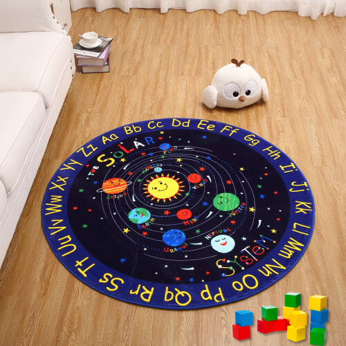 Kids Solar System Educational Rug Round 4 ft x 4 ft
