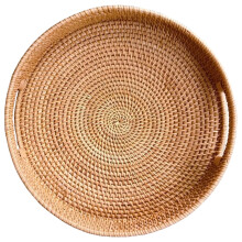 Rattan Serving Tray Round Woven with Handles