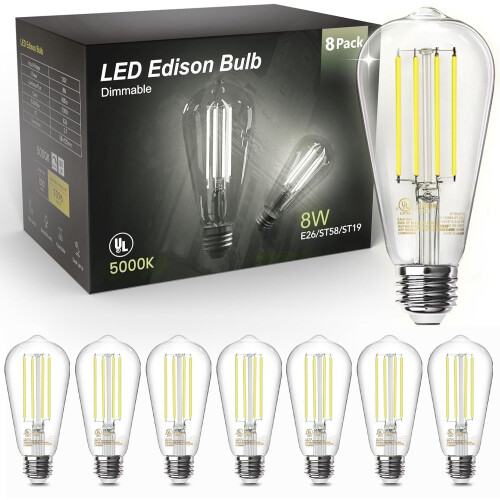 Ampoules LED Edison vintage E26 5000K 800LM (lot de 8)