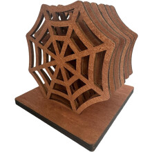 Wooden Spider Web Coasters Set of 6 with Holder