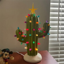 Prelit Cactus Christmas Tree Resin Ceramic 6.7 Inch