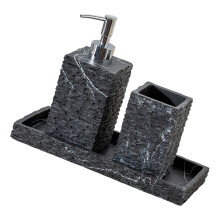 Rock Texture Resin Bathroom Set With Soap Dispenser Brush-Black