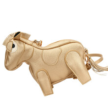 Unique Fringed Horse Shape Shoulder Bag PU Crossbody Purse-Gold
