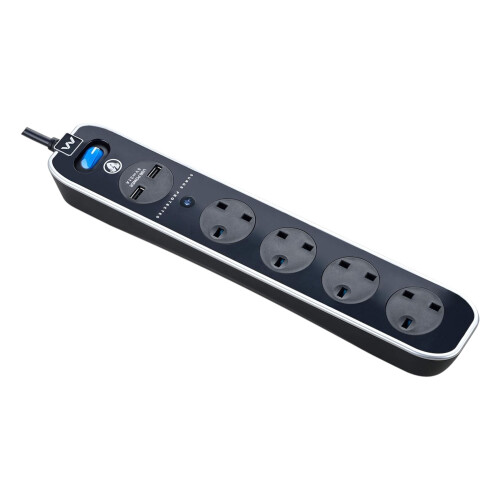 Masterplug Extension Lead 4 Socket 2M Surge Protected USB Charging Ports 1