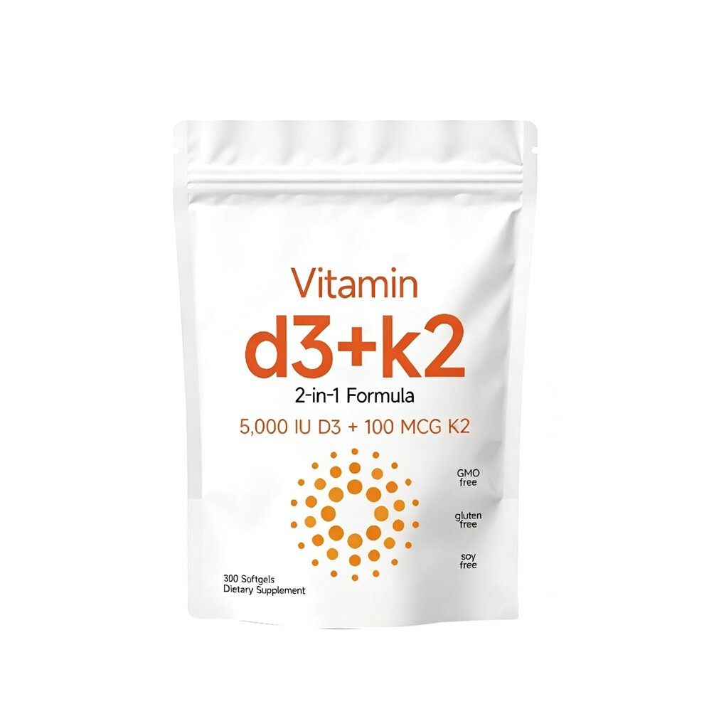 (1PC) Vitamin D3 + K2 (MK-7) 5000 IU + 100 mcg | 300 Softgels | 2-in-1 Bone & Immune Support Supplement | GMO-Free, Gluten-Free, Soy-Free