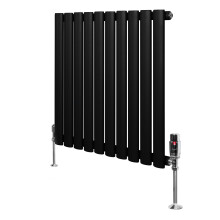 Radiador Ovalado Columna Simple Negro 600x600mm 571W + Válvulas