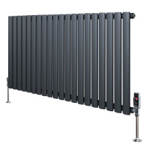 Ovale Design Radiator - 1 Kolom - 600 mm x 1200 mm - Antraciet Grijs - Incl. Haakse Thermostaatkraan