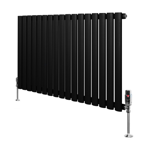 Gliederheizkörper mit TRV Chromventile – 600mm x 1020mm – Schwarz
