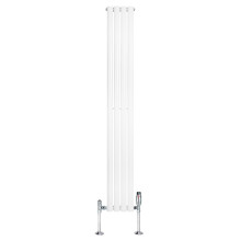 Ovale Design Radiator - 1 Kolom - 1800 mm x 240 mm - Wit - Incl. Haakse Thermostaatkraan