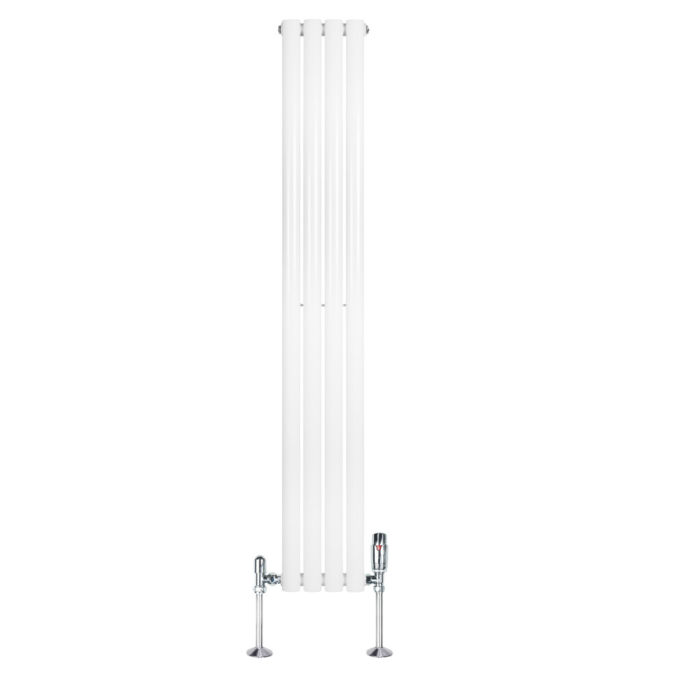 Oval Single Column Radiator 1600Mm X 240Mm & Trv Chrome Valves Modern Designer Single Panel 5056806860961
