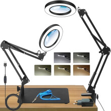 Lot de 2 lampes loupes LED, 10 LED, pince et base, 5 couleurs, 10 niveaux de grossissement,bras pivotant