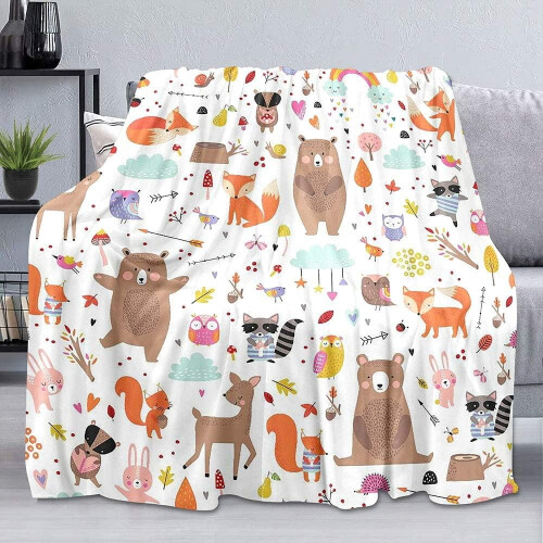 Manta de flanela macia com estampa de animais da floresta, 152 x 203 cm (60 x 80 polegadas)