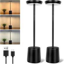 Lampe de table LED noire, sans fil, rechargeable, 2 x 5000 mAh, 3 couleurs, commande tactile, IP65
