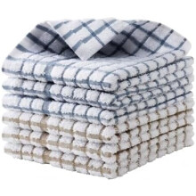 Lot de 6 torchons à vaisselle en éponge quadrillée 100 % coton, 32 x 32 cm