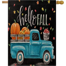 Oboustranná jutová vlajka Hello Fall, 28x40 palců