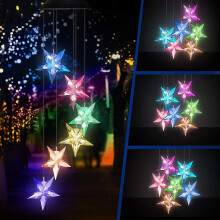 Carillon éolien solaire en forme d'étoile avec LED, décoration extérieure