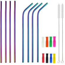 Set mit 8 Edelstahl-Trinkhalmen in Regenbogenfarben, 30 cm (12 Zoll)