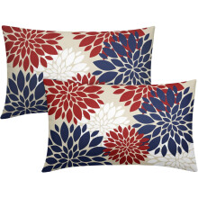 Kissenbezüge mit Dahlienmuster in Blau, Rot und Weiß, 30 x 50 cm, 2er-Set