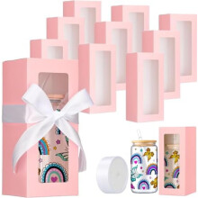 24 cajas de regalo rojas con forma de vaso, ventana transparente y cinta.