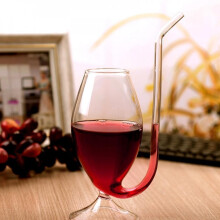 Verre à vin en borosilicate avec paille intégrée, 300 ml
