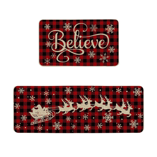 Christmas kitchen area rug set washable 2 pieces
