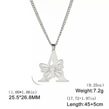 Stainless Steel Butterfly Initial Pendant Necklace 45-50cm
