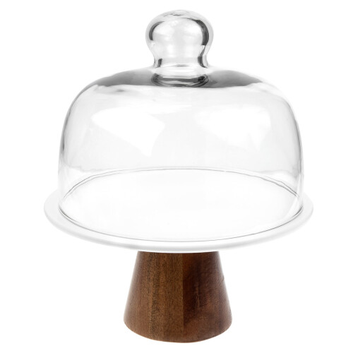 Ceramic Cake Stand with Glass Dome, 24 cm