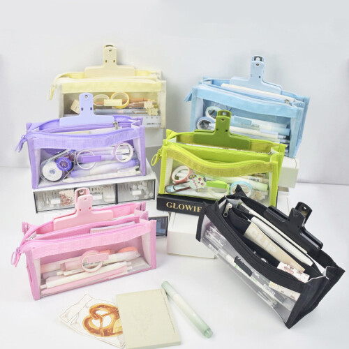 Hariumiu pencil case transparent 6-layer waterproof zipper