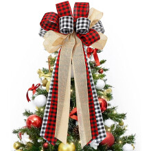Décoration de sapin de Noël avec nœud papillon à carreaux rouges (1 pièce)
