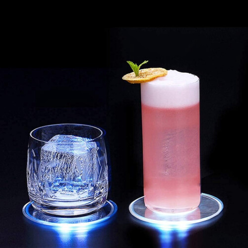 LED Light-Up Drink Coasters, Acrylic, 3 Pack