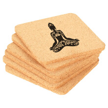 6 Pack Cork Drink Coasters Buddha Lotus Design