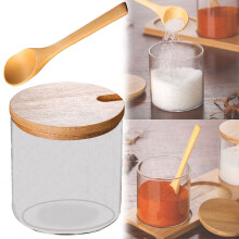 Glass condiment cups with lids and spoons set