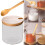 Glass condiment cups with lids and spoons set 1