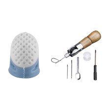 Kit de dé à coudre et d'alène en cuir avec manche en bois